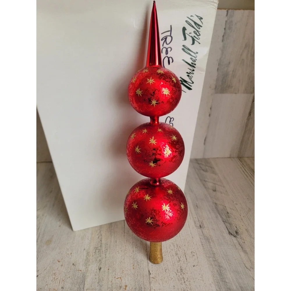 Radko Ruby red star finial triple drop ball tree topper xmas unique star vintage